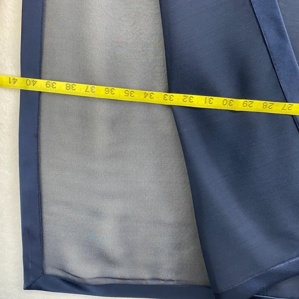 Silk Scarf Chiffon Shawl Wrap Sheer Rectangular Satin Trim Oversized 90x40 Blue